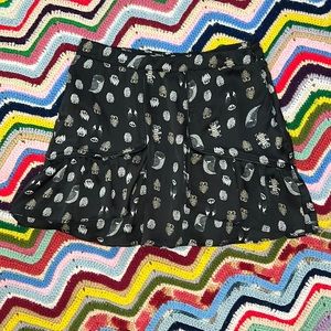 Y2K Taurt Navy Blue Satin Owl Print Skirt